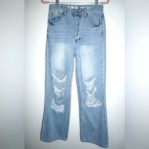 Boyfriend Street high rise light wash distressed wide leg jean. Size 5/27.